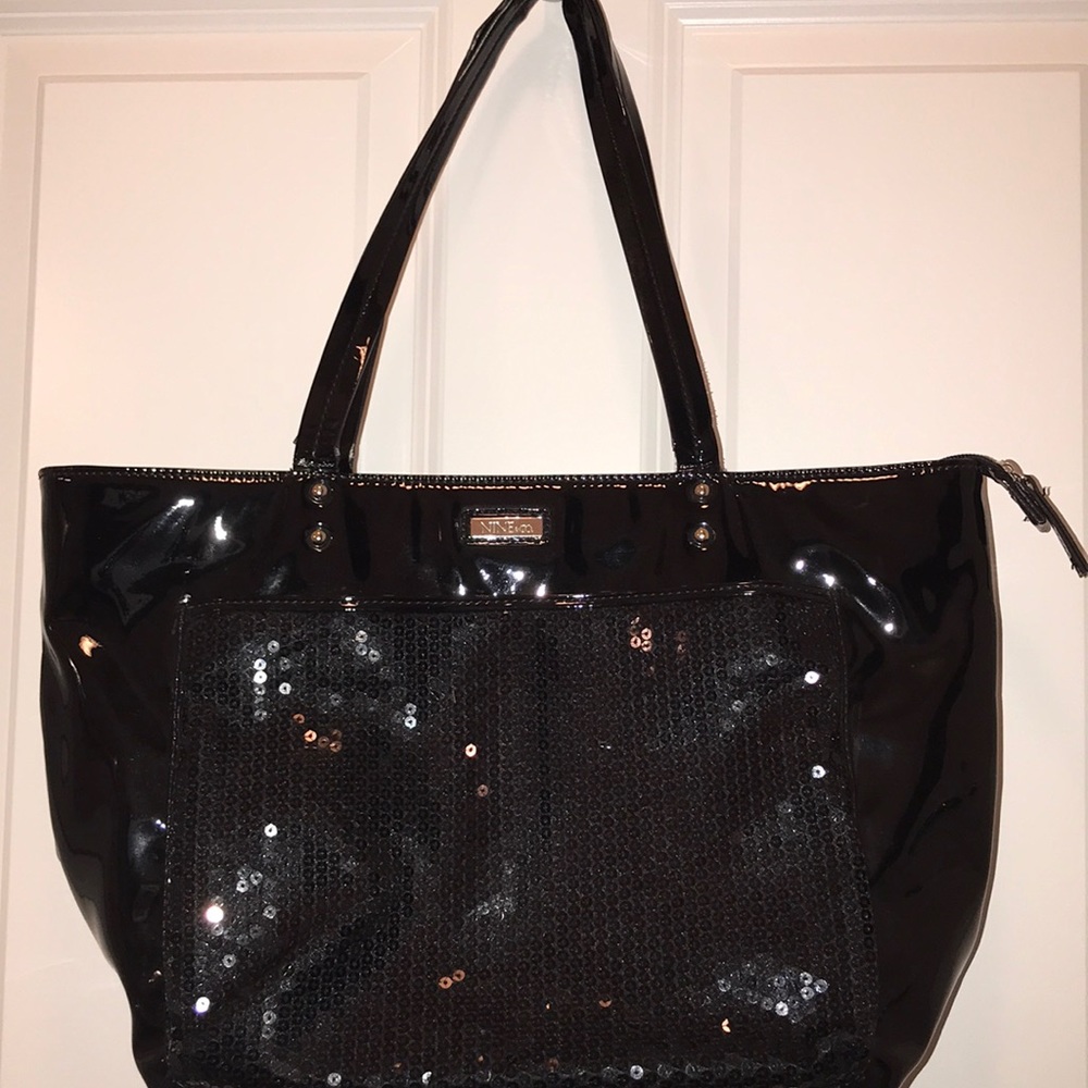 Patent and sequin Nine West purse all black!
